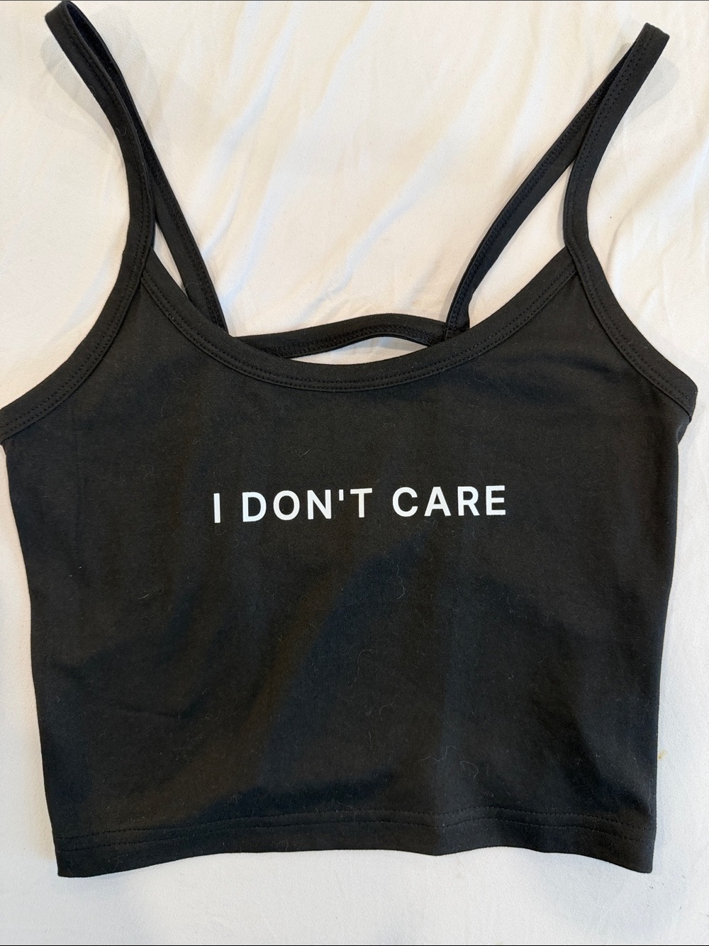Black 'I Don't Care' Cropped Camisole Tank Top